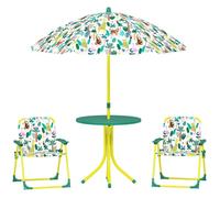 Ensemble Salon de Jardin Extérieur Enfant - AIYAPLAY - 2 Chaises Pliantes, Parasol inclus - Thème Jungle - Acier et plastique - Vert