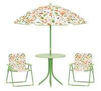 Ensemble salon de jardin extérieur enfant - AIYAPLAY - motif éléphant et girafe, parasol réglable Ø 100 cm, chaise pliable - vert