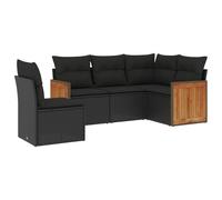 Ensemble Salon de Jardin Modulable 5 Pièces, Poly Rotin Noir Résistant aux UV, Coussins Épais Déhoussables et Lavables, Châssis Acier Enduit de Poudre