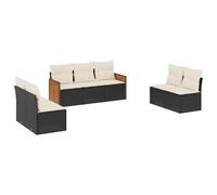 Ensemble Salon de Jardin Modulaire 7 Pièces, Résine Tressée Noire, Coussins Blanc Crème Déhoussables, Acier Enduit de Poudre, Résistant UV