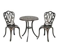 Outsunny Salon de jardin 2 places table ronde et chaises, aluminium, trou pour parasol, bronze