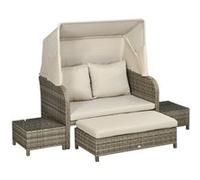Outsunny Salon jardin 4 pcs – Canapé 2p + repose-pieds + 2 tables – Beige marron résine rotin