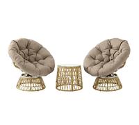 Ensemble salon de jardin - Outsunny - 3 pièces 2 fauteuils papasan pivotant 1 table ronde coussins - résine tressée - marron
