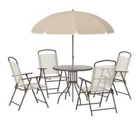 Ensemble salon de jardin - Outsunny - 6 pcs table ronde 4 chaises pliables parasol - acier - beige