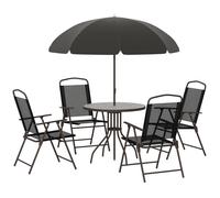 Ensemble salon de jardin - Outsunny - 6 pcs table ronde 4 chaises pliables parasol - acier - noir