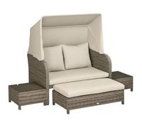 Outsunny Salon jardin 4 pcs – Canapé 2p + repose-pieds + 2 tables – Beige marron résine rotin