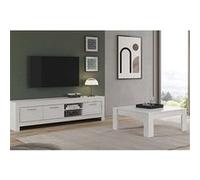 Ensemble Salon Laqué Blanc Brillant Meuble TV 3 Portes + Table Basse Carrée - DENAE - ALTOBUY Blanc G
