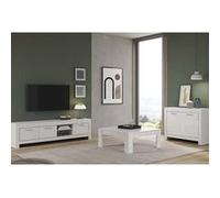 Ensemble Salon Laqué Blanc Brillant Meuble TV + Buffet 2 Portes + Table Basse Carrée - DENAE - ALTOBUY Blanc G