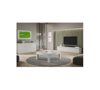 DEYTON - Ensemble Salon Laqué Blanc Meuble TV 4 Portes + Table Basse Carrée + Buffet