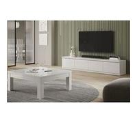 Ensemble Salon Laqué Blanc Meuble TV 4 Portes + Table Basse Carrée - DEYTON -