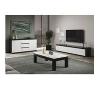 Ensemble Salon Laqué Noir et Blanc Meuble TV 4 Portes + Table Basse 127cm + Buffet - DEYTON - ALTOBUY Blanc G
