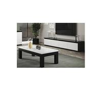 Ensemble Salon Laqué Noir et Blanc Meuble TV 4 Portes + Table Basse 127cm - DEYTON -