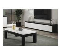 Ensemble Salon Laqué Noir et Blanc Meuble TV 4 Portes + Table Basse 127cm - DEYTON -
