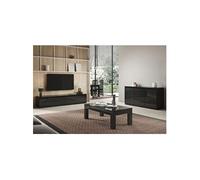 Ensemble Salon Laqué Noir Meuble TV 4 Portes + Table Basse 127cm + Buffet - DEYTON -
