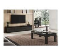 Ensemble Salon Laqué Noir Meuble TV 4 Portes + Table Basse 127cm - DEYTON -