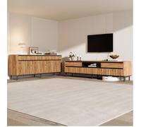 Ensemble Salon Meuble TV 180 cm et Buffet 160 cm - Façades à Lames, Rangements, Bois Naturel et Noir