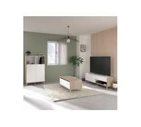 Ensemble salon ALTOBUY ORPHÉE - Table basse, meuble TV et rangement 2 portes - Blanc et aspect bois clair Marron