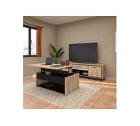Ensemble salon table basse relevable + meuble TV aspect bois et noir - OSTAREL