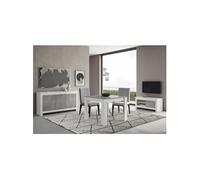 Ensemble Salon Séjour Blanc et Gris Marbré Meuble TV + Buffet 3 Portes + Table 100cm - DENAE -