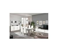 Ensemble Salon Séjour Blanc et Marbre Meuble TV + Buffet + Table 160cm - CLARK -