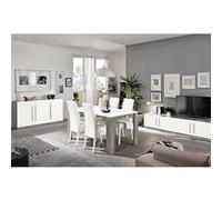 CLARK - Ensemble Salon Séjour Blanc et Marbre Meuble TV + Buffet + Table 190cm