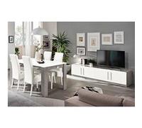 Ensemble Salon Séjour Blanc et Marbre Meuble TV + Table 160cm - CLARK - ALTOBUY Blanc G