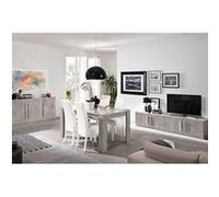 CLARK - Ensemble Salon Séjour Effet Marbre Meuble TV + Buffet + Table 160cm