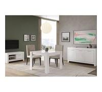 DENAE - Ensemble Salon Séjour Laqué Blanc Brillant Meuble TV + Buffet 3 Portes + Table 100cm