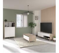 Ensemble salon ALTOBUY ORPHÉE - Table basse, meuble TV et rangement 2 portes - Blanc et aspect bois clair Marron