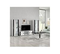 Ensemble Salon Table Basse + Meuble TV + Vitrines 1 Porte Eclairage Led intégré - ARIANE -