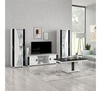 ARIANE - Ensemble Salon Table Basse + Meuble TV + Vitrines 1 Porte Eclairage Led intégré