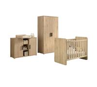 VIPACK - SAM Ensemble 4 pièces composé d'une commode avec plan à langer, d'un lit bébé et d'une armoire 2 portes,Reproduction chêne mélaminé