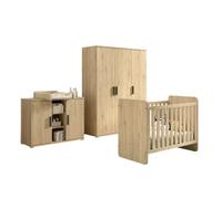 VIPACK - SAM Ensemble 4 pièces composé d'une commode avec plan à langer, d'un lit bébé et d'une armoire 3 portes,Reproduction chêne mélaminé