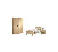 VIPACK - Ensemble 3 pièces SAM, lit simple, table de chevet, armoire 3 portes,Reproduction chêne mélaminé