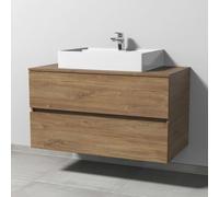 Ensemble Sanipa Solo One d'angle, en céramique, de 100 cm, comprenant un lavabo en céramique et un meuble sous-vasque avec 2 tiroirs
