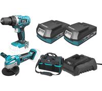 Ensemble Sans Fil 18V, Dedra Sas+All Ded7013 Perceuse/Visseuse, Meuleuse D'angle 125 Mm, 2X Batterie Rechargeable 2.0Ah, Chargeur, Sac 16&Quot ;