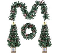 Ensemble sapin de Noël artificiel avec guirlande et couronne, 4 pièces