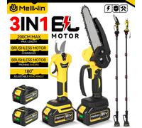 Ensemble scie à chaîne sans fil MELLWIN 3 en 1 de 6 pouces et cisailles de taille-haie de 30 mm avec perche télescopique de 2 m, outil de jardin pour batterie Makita 18V Without Battery