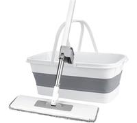 Ensemble seau et mop Silecomplaza pour le nettoyage des sols. Mop plat avec système d'essorage et seau pliable. Tête en microfibre, remplace les mops à essorage automatique. Outil de nettoyage pour la