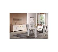 Ensemble Séjour Blanc Décor Doré Table 160cm + Buffet avec Leds - JEMMA -