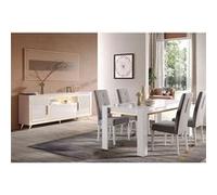 Ensemble Séjour Blanc Décor Doré Table 160cm + Buffet avec Leds - JEMMA - ALTOBUY Blanc G