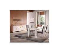 Ensemble Séjour Blanc Décor Doré Table 190cm + Buffet avec Leds - JEMMA -