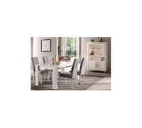 JEMMA - Ensemble Séjour Blanc Décor Doré Table 190cm + Vitrine avec Leds