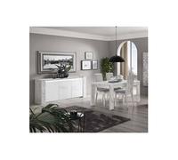 Ensemble Séjour Blanc et Effet Marbre Table 190cm + Buffet avec Leds - PRAVA -