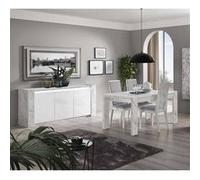 Ensemble Séjour Blanc et Effet Marbre Table 190cm + Buffet avec Leds - PRAVA - ALTOBUY Blanc G