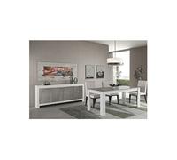 Ensemble Séjour Blanc et Gris Marbré Table 160cm + Buffet 4 Portes - DENAE -