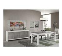 Ensemble Séjour Blanc et Gris Marbré Table 160cm + Buffet 4 Portes - DENAE - ALTOBUY Gris G