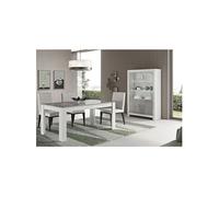 Ensemble Séjour Blanc et Gris Marbré Table 160cm + Vitrine 4 Portes avec Leds - DENAE -