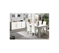 CLARK - Ensemble Séjour Blanc et Marbre Table 160cm + Buffet 3 Portes