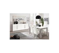 CLARK - Ensemble Séjour Blanc et Marbre Table 160cm + Buffet 4 Portes